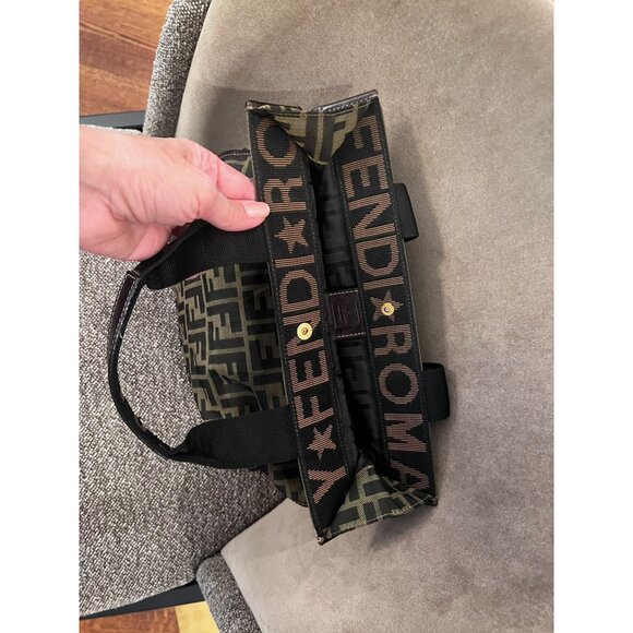 Fendi Zucca Collapsible Tote Bag With Iconic FF Pattern & Leather Accents - Picture 3 of 10